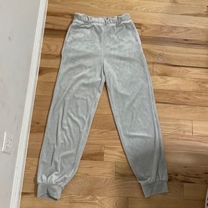 bluish-grayish velvet sweatpants